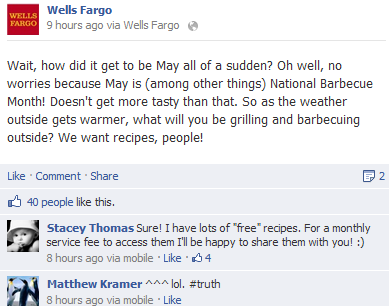 wells fargo update about bbq recipes that's not engaging