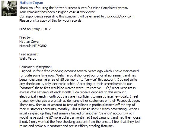 posting bbb complaint on wells fargo facebook page
